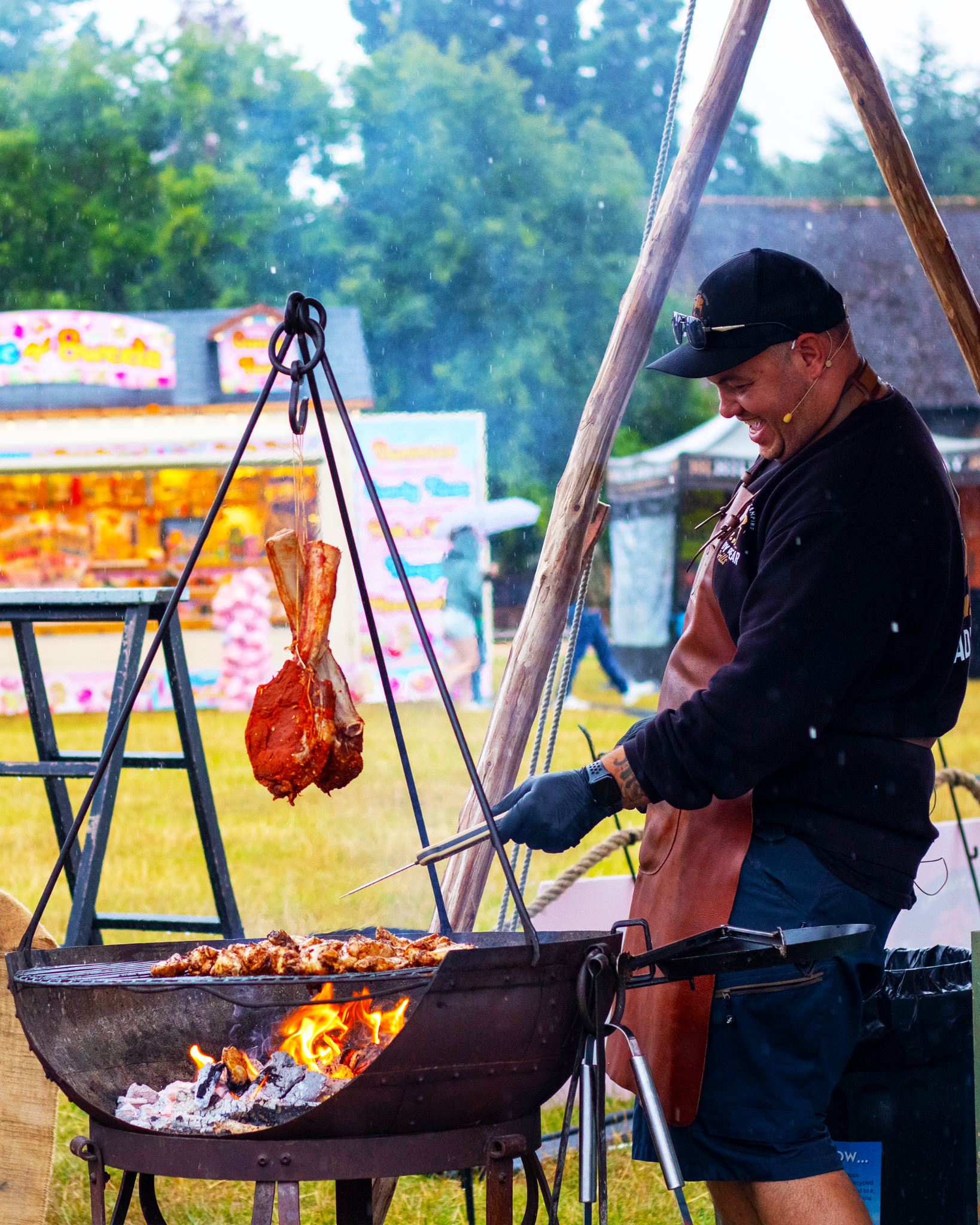Daddy Bear Grills cooking over fire